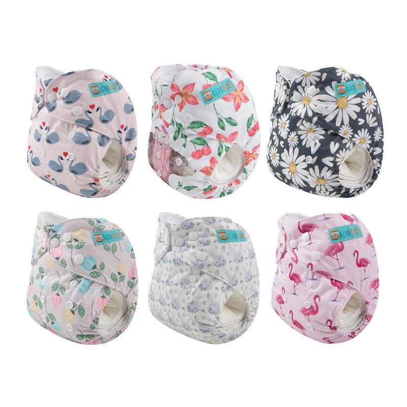 ALVA 6 Pack Cloth Diaper with 12 Inserts One Size Adjustable Washable Reusable Diaper Cover for Baby Girls and Boys - Image 2